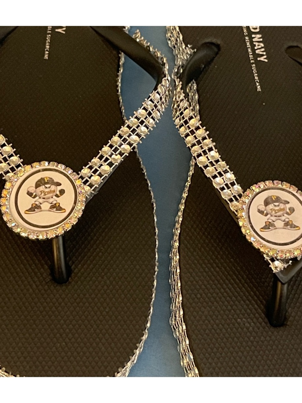 Crystal Embellished Black Women's Flip Flops